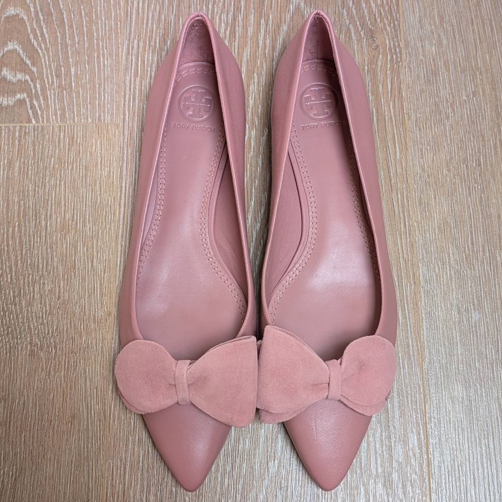 NIB Tory Burch Dusty Rose Suede Bow Ballet Flats